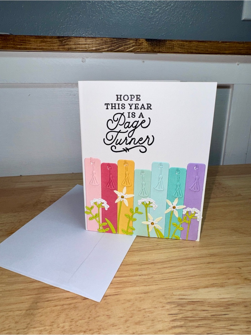 Hope This Year is a Page Turner Card Handmade Floral Greeting Card Book Lover A2